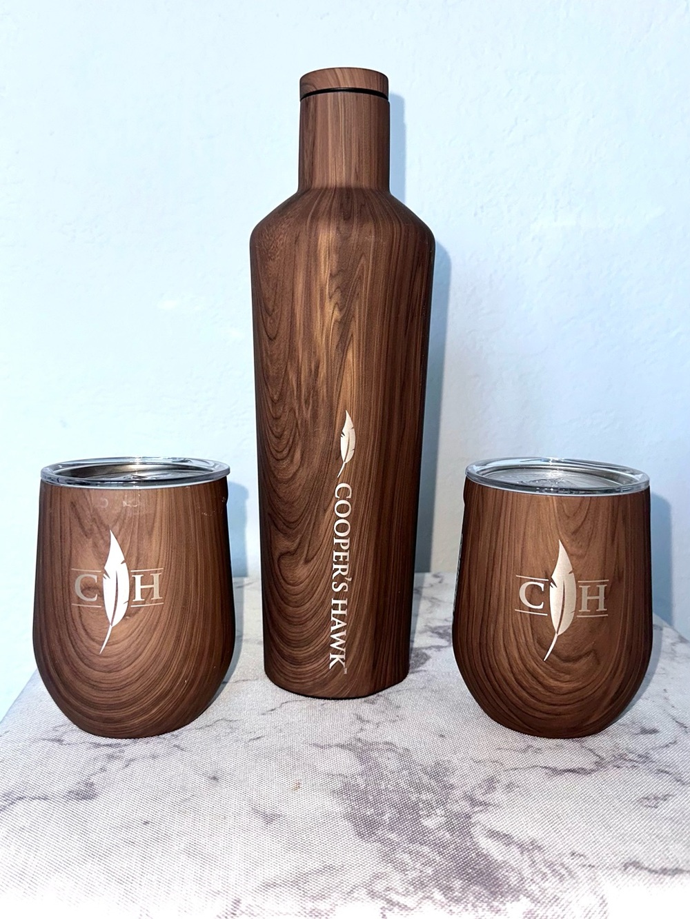 Corkcicle Coopers Hawk Woodgrain Stainless Bottle & Tumblers Set - Brown